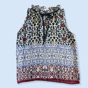 Violet + Claire Sleeveless Abstract Print Top Bowtie Neck Size M
